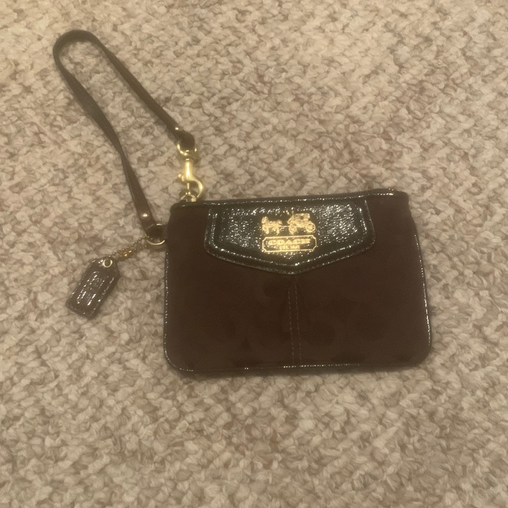 Coach dark brown mini wristlet